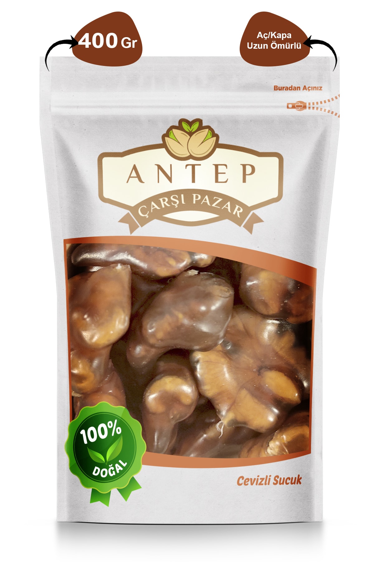 Antep Çarşı Pazar Cevizli Sucuk Ev Yapımı Üzüm Pekmezli | 400 Gr.