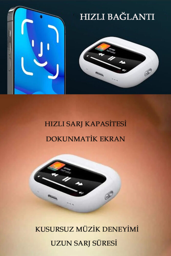 TECHNOMEN Oyunlu Dokunmatik Ekranlı Bluetooth Kablosuz Kulaklık ANC Gürültü Engelleme Modlu Şarj Kutulu - Görsel 2
