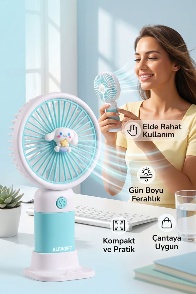 ALFAGİFT USB Şarjlı Mini El Fanı Taşınabilir Sessiz Masaüstü Vantilatör Mini Fan - Görsel 3