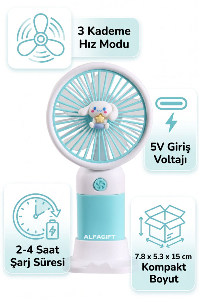ALFAGİFT USB Şarjlı Mini El Fanı Taşınabilir Sessiz Masaüstü Vantilatör Mini Fan - Görsel 2