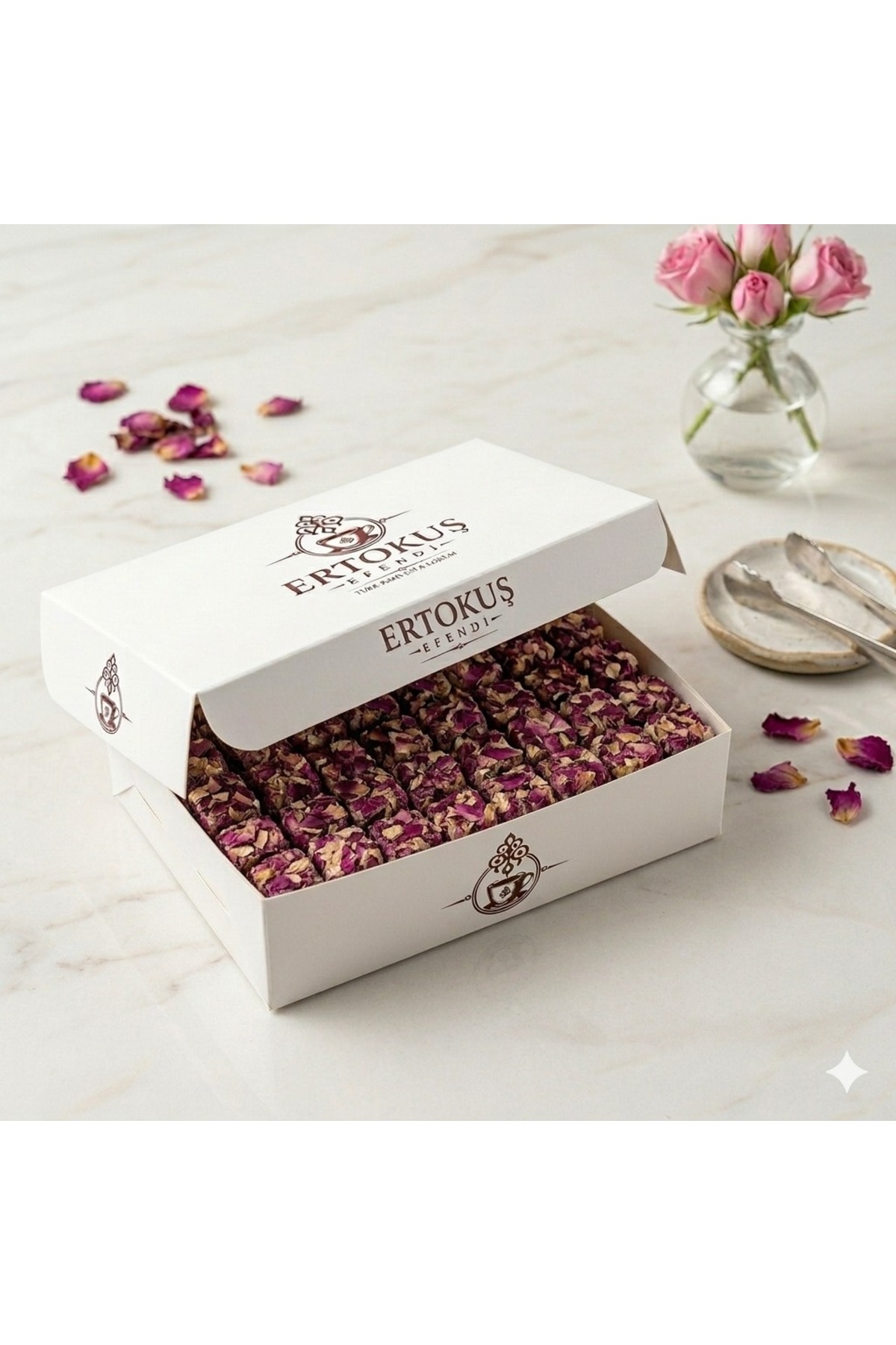 Ertokuş Efendi Isparta Çifte kavrulmuş Gül Yapraklı 0 Şeker Pancarı Lokum 250 gr