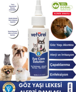 Veturel Kedi Göz Temizleme Solüsyonu Köpek Alerji Kızarıklık Enfeksiyon Gözyaşı Bakımı Göz Damlası 100ml
