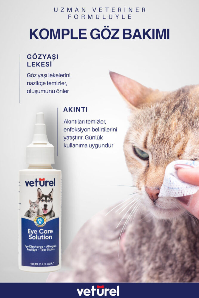 Veturel Kedi Göz Temizleme Solüsyonu Köpek Alerji Kızarıklık Enfeksiyon Gözyaşı Bakımı Göz Damlası 100ml - Görsel 2