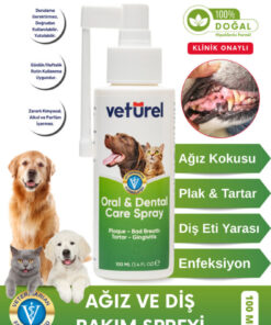 Veturel Ağız Ve Diş Bakım Spreyi 100ml Kedi Ağız Bakımı Köpek Ağız Kokusu Diş Eti Yarası Enfeksiyonu