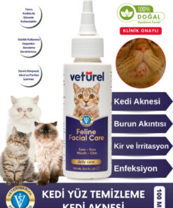 Veturel Kedi Yüz Temizleme Solüsyonu Kedi Aknesi Gözyaşı Lekesi Göz Damlası Akıntı Kaşıntı Bakımı 100ml