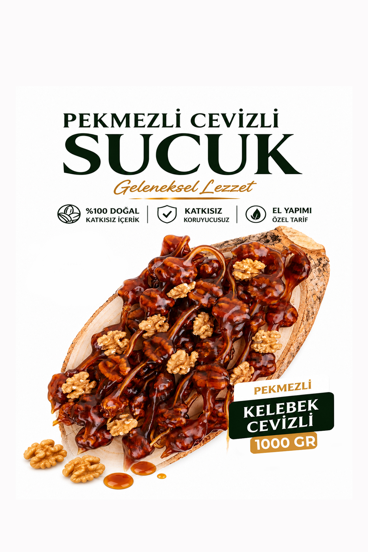 Gaziantep Baharat Cevizli Pekmezli Özel Yapım Antep Cevizli Pekmez Sucuk 1000 gr – Kelebek Sucuk