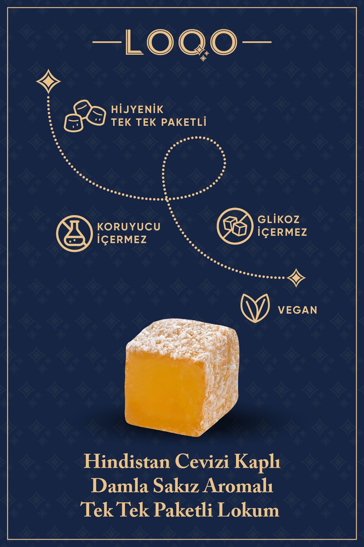 LOQO Doğal Damla Sakızı Aromalı Hindistan Cevizi Kaplı Lokum 500 gr (TEK TEK PAKETLİ) 1018 - Görsel 3