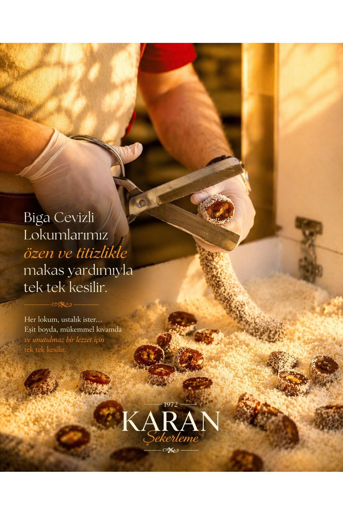 Karan Şekerleme Biga Cevizli Lokum 400g | El Yapımı | Geleneksel Üretim | Bol Cevizli | Taze Lokum - Görsel 3
