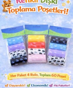 Alternative view of HAYHAYPETSHOP Kedi Köpek Dışkı Toplama Poşeti 4’lü Paket 60 Poşet Dayanıklı Renkli Kakası Poşeti Tuvalet Temizlik