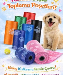 HAYHAYPETSHOP Kedi Köpek Dışkı Toplama Poşeti 4’lü Paket 60 Poşet Dayanıklı Renkli Kakası Poşeti Tuvalet Temizlik
