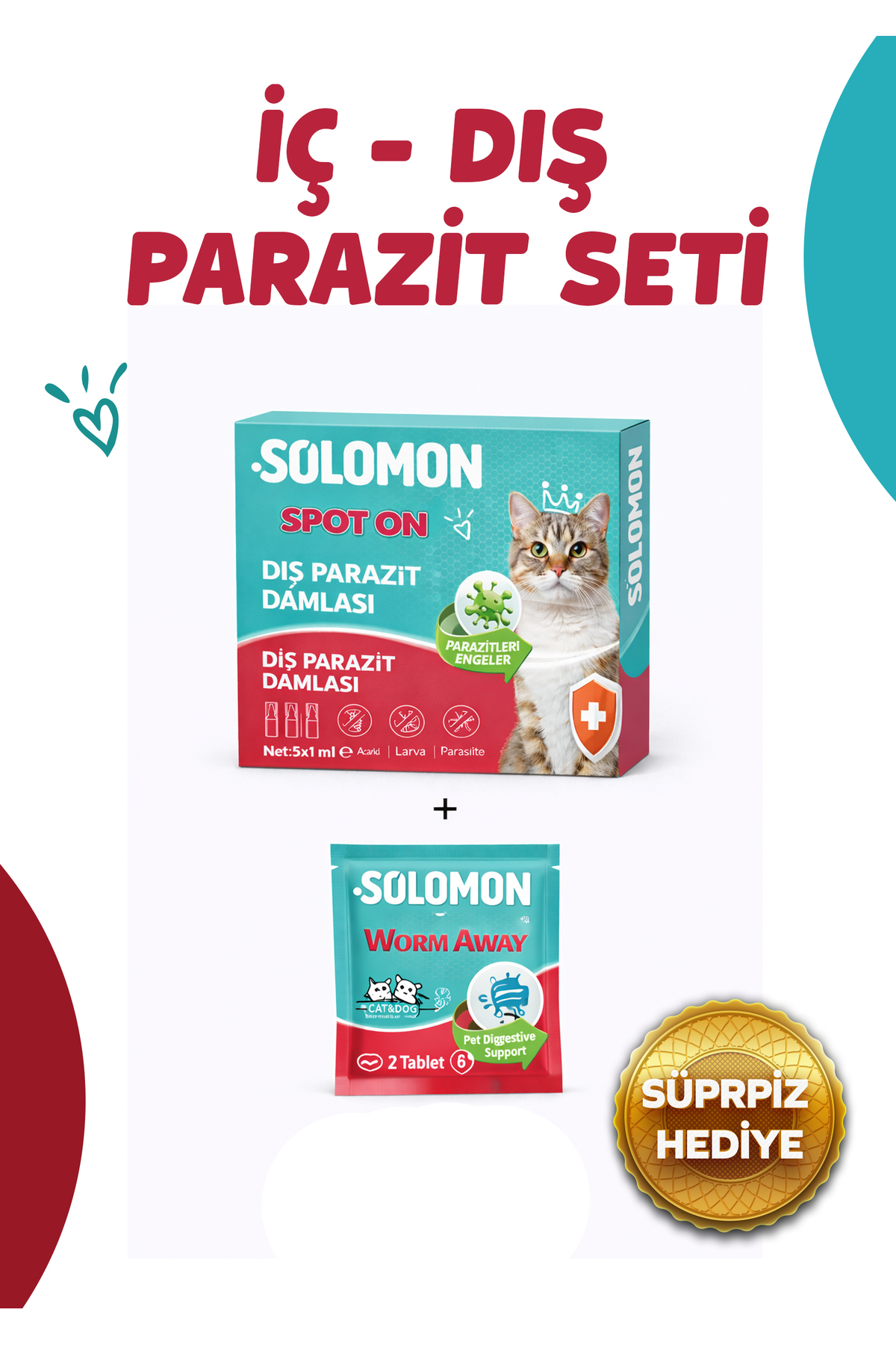 Solomon 2'li Set İç - Dış Anti Parazit Bitkisel Damla 5 Adet Ve 2 Adet Tablet Seti