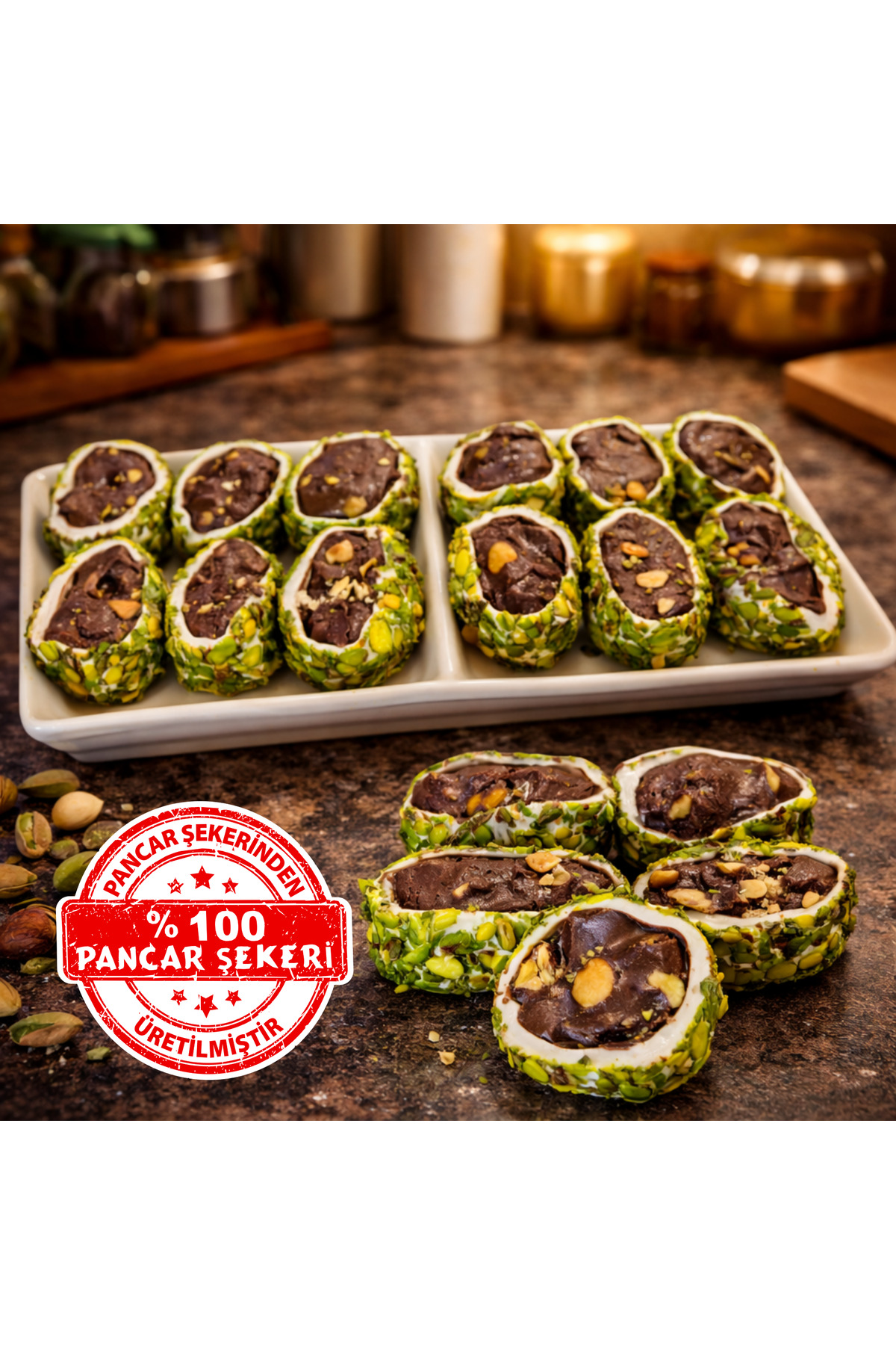 Dadak Lokum ve Kuruyemiş File Antep Fıstığı Kaplamalı Çikolata Dolgulu Lokum 200gram