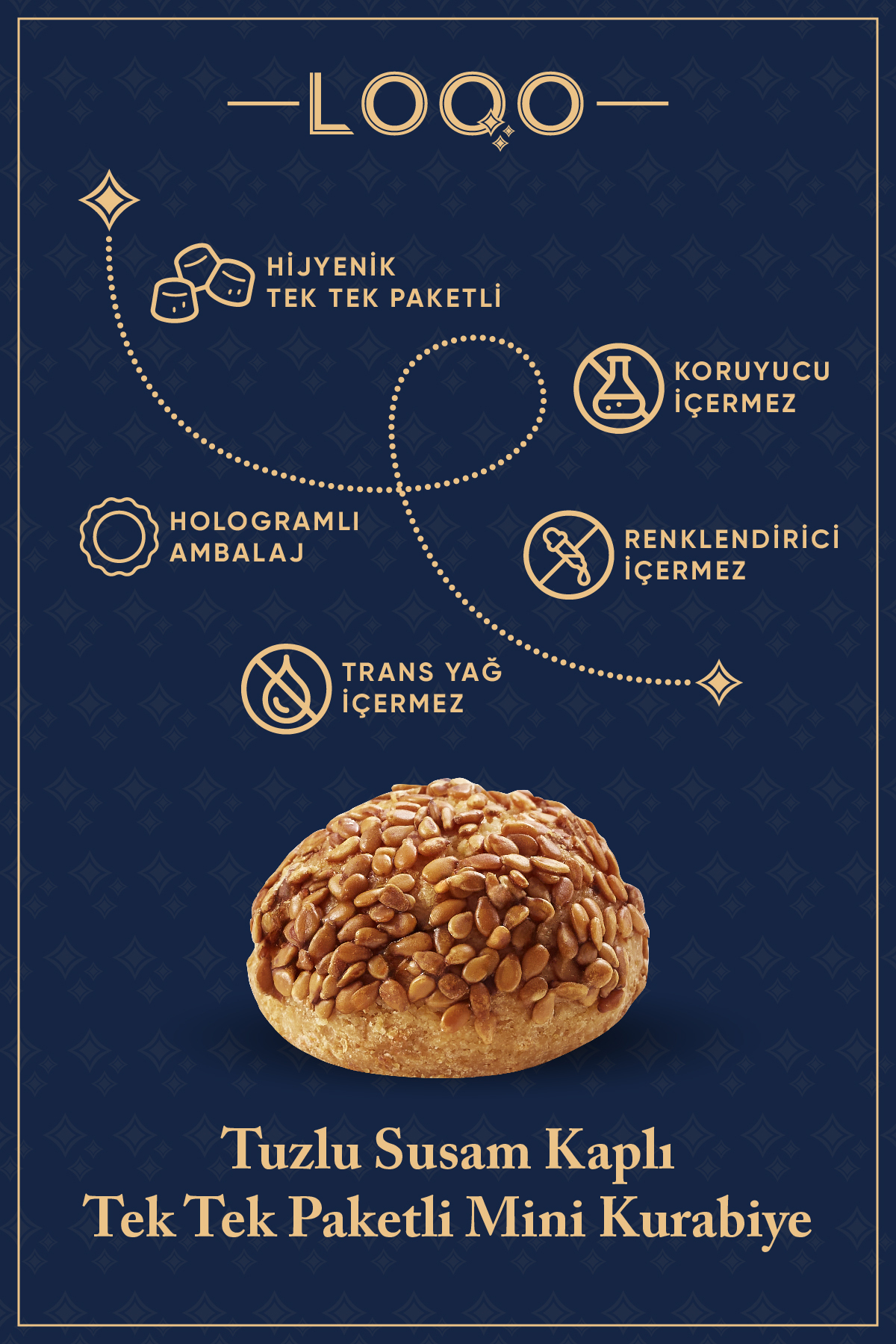 LOQO Tuzlu Susamlı Mini Kurabiye 1 Kg (Tek Tek Paketli) 1007 - Görsel 3