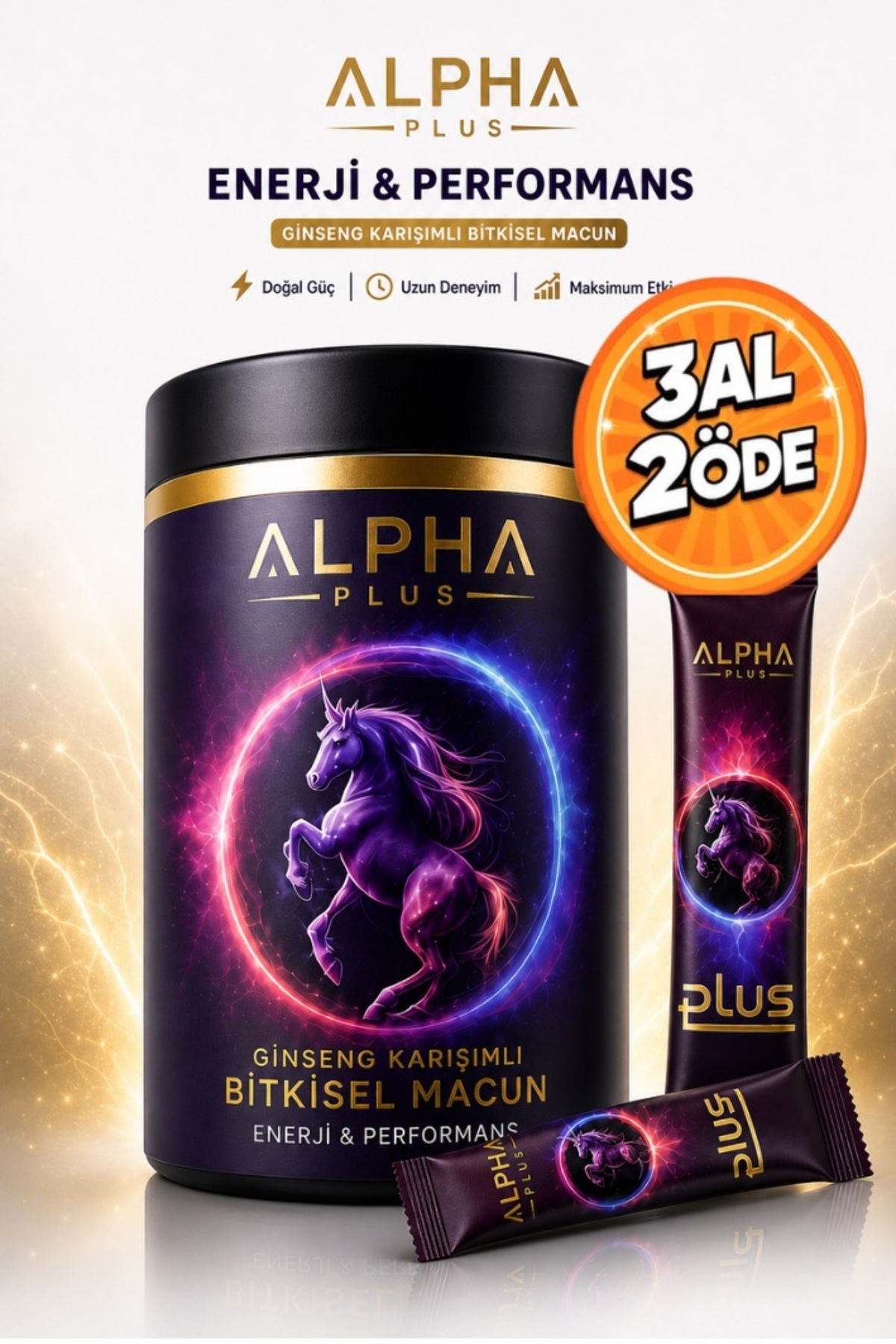 ALPHA EVERSTRONG Alpha Ginseng Atom Güç Kuvvet Macunu Bitkisel Macun Sachet (10 X 12 GR)