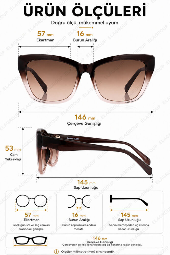 Daniel Klein Acetate Çerçeve Polarize - UV400 Korumalı Kahverengi Renk Orijinal Kadın Güneş Gözlüğü 57 Ekartman DKGG7362C2 - Görsel 2