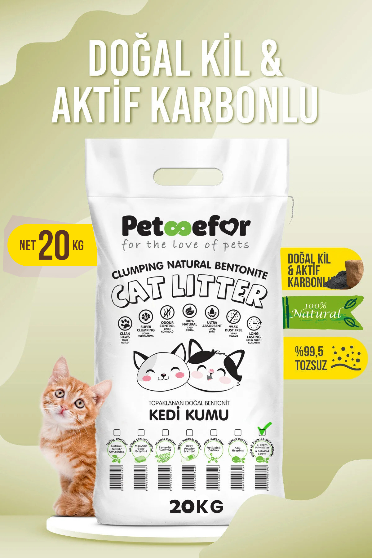 Petefor 20 KG Aktif Karbonlu Yeni Nesil Organik Kedi Kumu