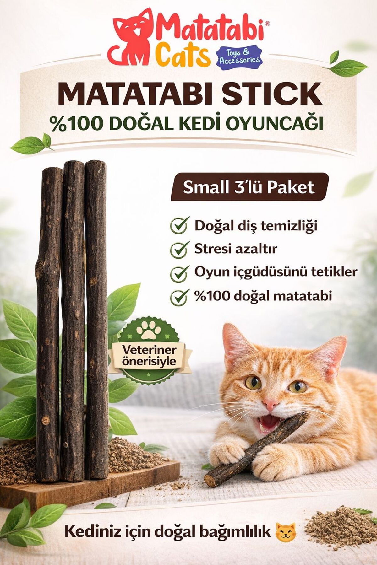 MATATABİ CATS Matatabi Stick Small 3'lü Doğal Çiğneme Çubuğu, Kedi Oyuncağı 12 Cm