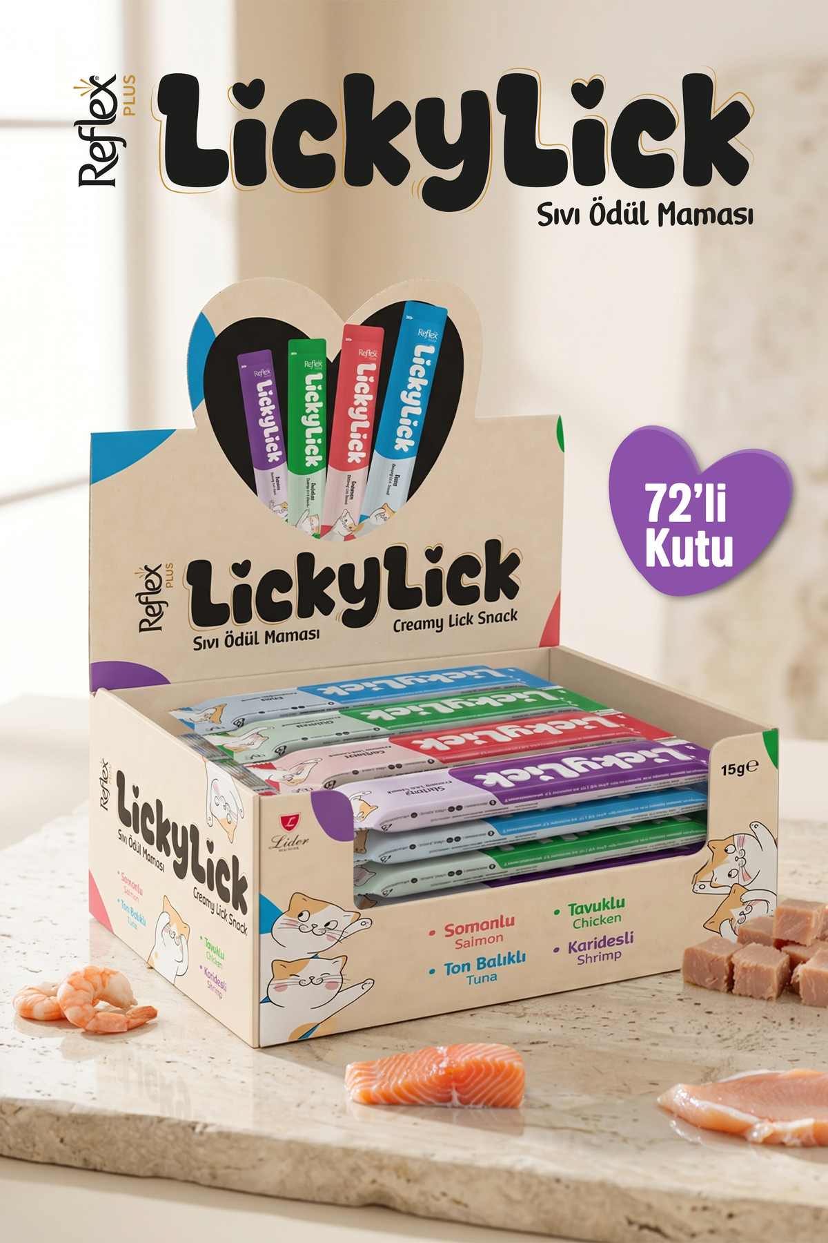 Reflex Plus LickyLick Kedi Sıvı Ödül Maması Karışık Paket 15g x 72 Adet