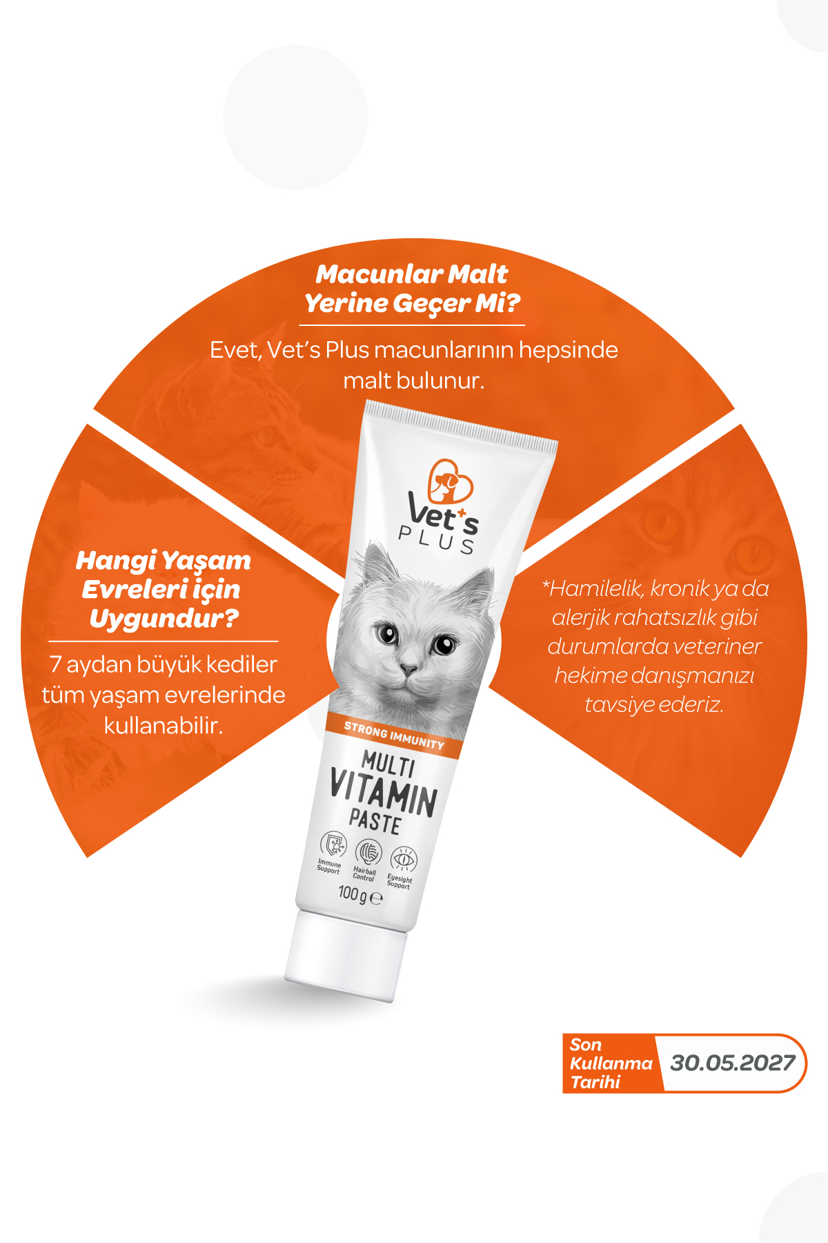 Vet's Plus Multivitamin Malt Macun 100gr (Tüy Yumağı Önleyici ve Multivitamin Desteği, Kediler için) - Görsel 3