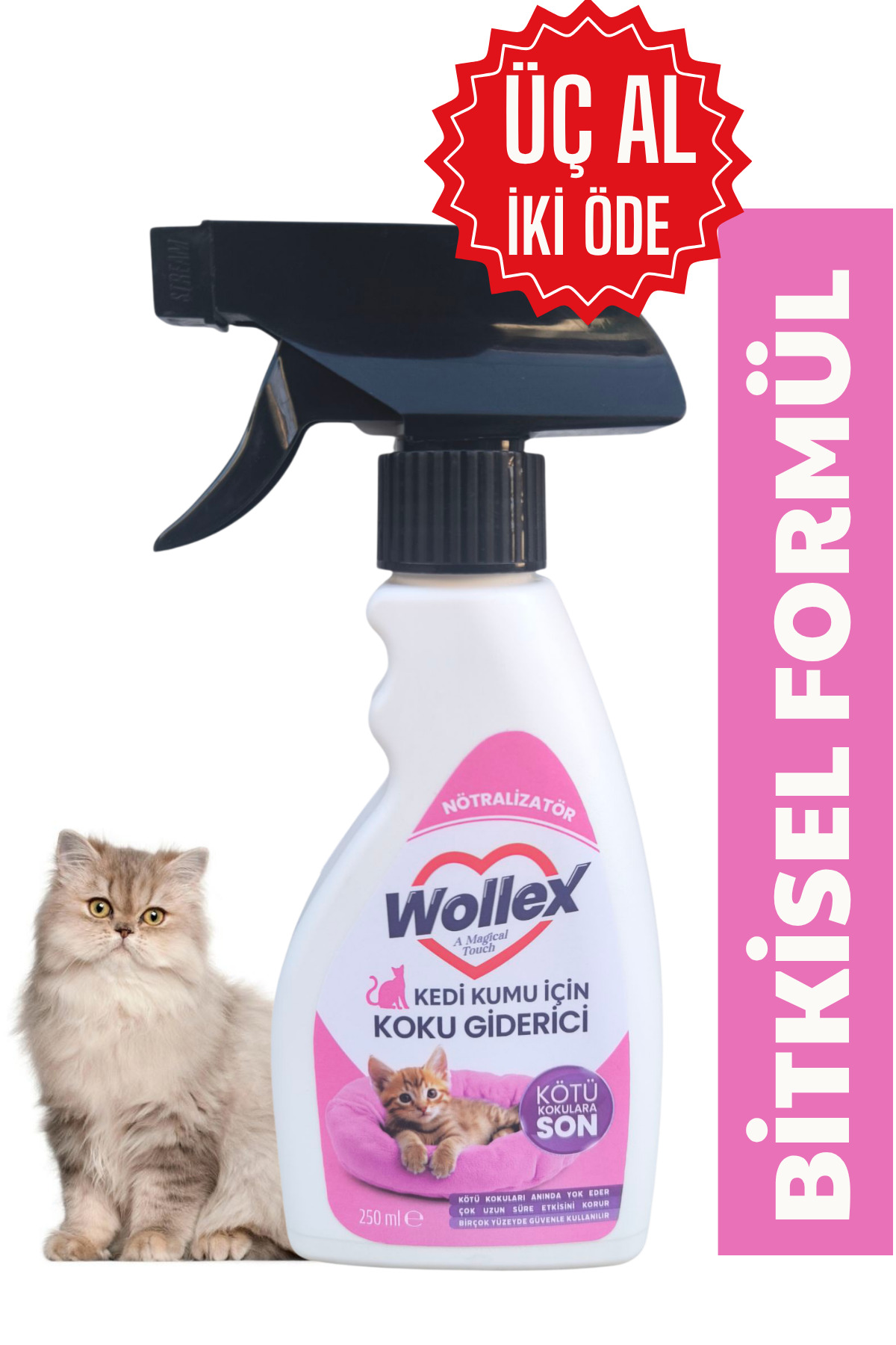 WOLLEX Kedi Kumu Ve Tuvaleti Koku Giderici, Doğal idrar Ve Çişi Spreyi, Kokusuz Tuvalet Için