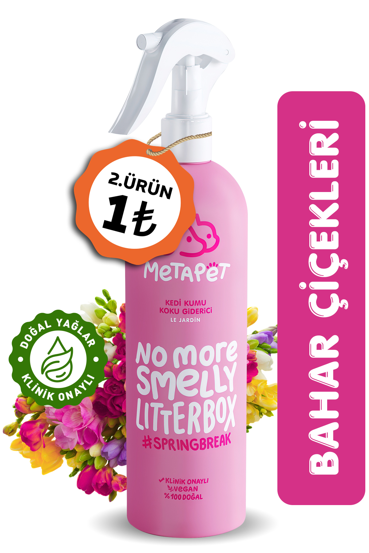 Metapet Kedi Kumu Ve Tuvaleti Koku Giderici, Doğal Bahar Idrar Ve Çişi Spreyi, Kokusuz Tuvalet Için, 400ml