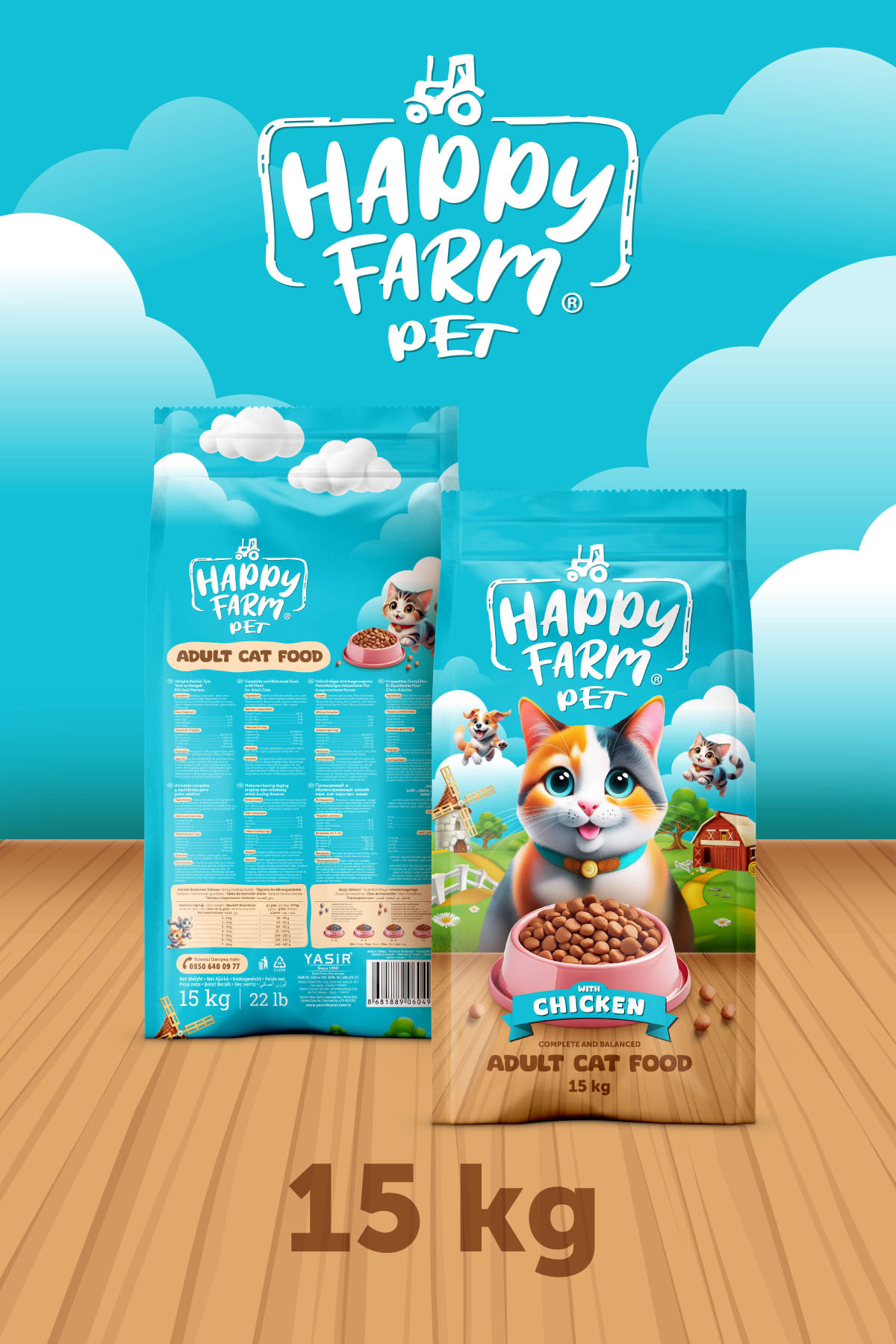 happy farm Yetişkin Kedi Maması Tavuk Etli 15 KG - Görsel 3