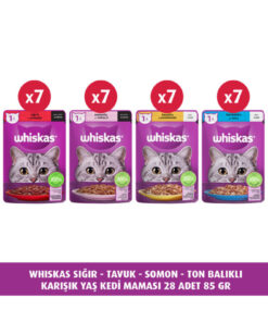 Whiskas Sığır - Tavuk - Somon - Ton Balıklı Karışık Yaş Kedi Maması 28 Adet 85 Gr.