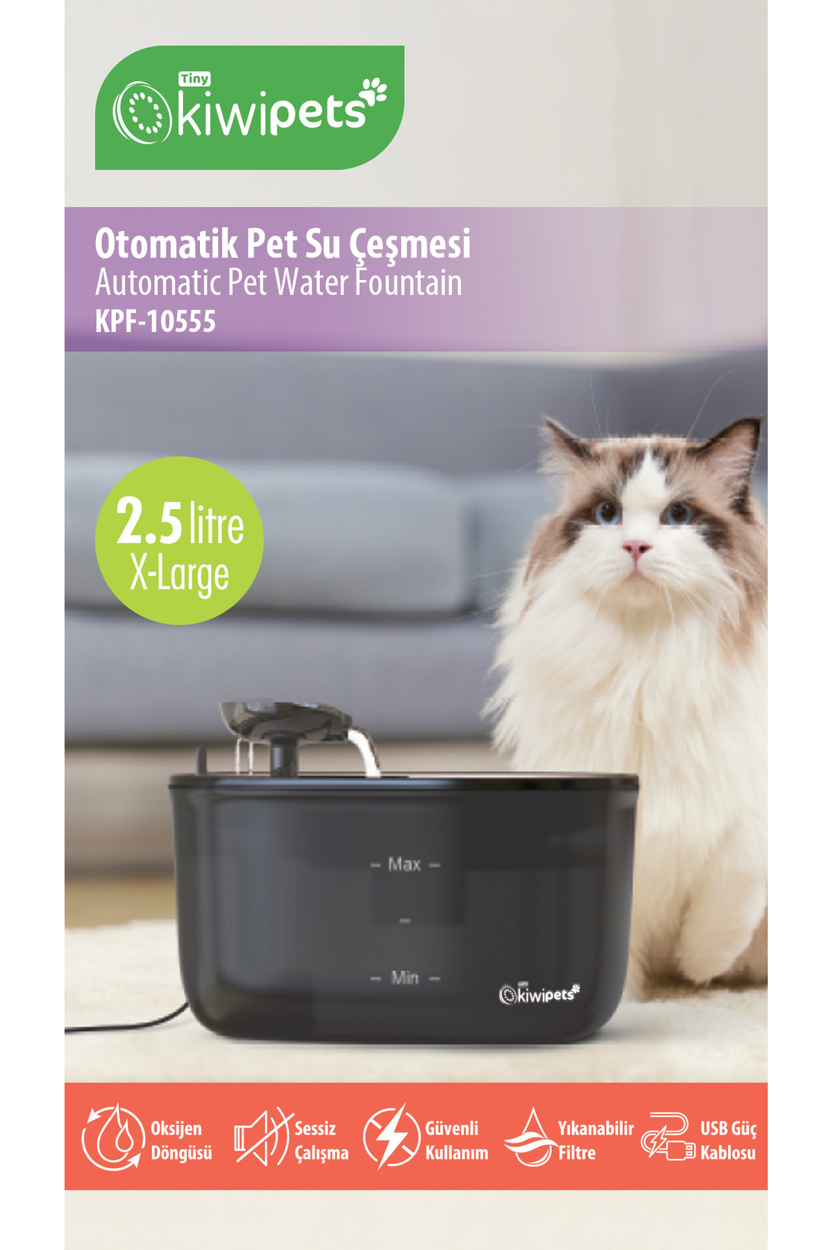 Kiwi Kiwipets Otomatik Kedi Köpek Su Pınarı Su Çeşmesi Ultra Sessiz Su Şelalesi