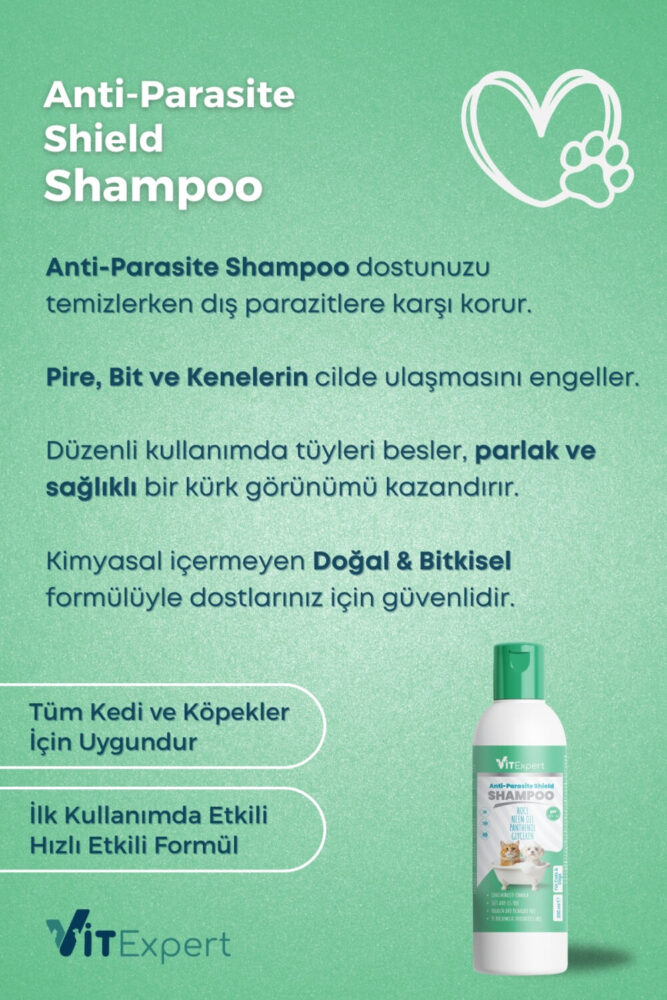 Vitexpert Arındırıcı Kedi ve Köpek Anti Parazit Shield Pire Kene Bit Parazit Hızlı Etkili Doğal Şampuan 200 ML - Görsel 2