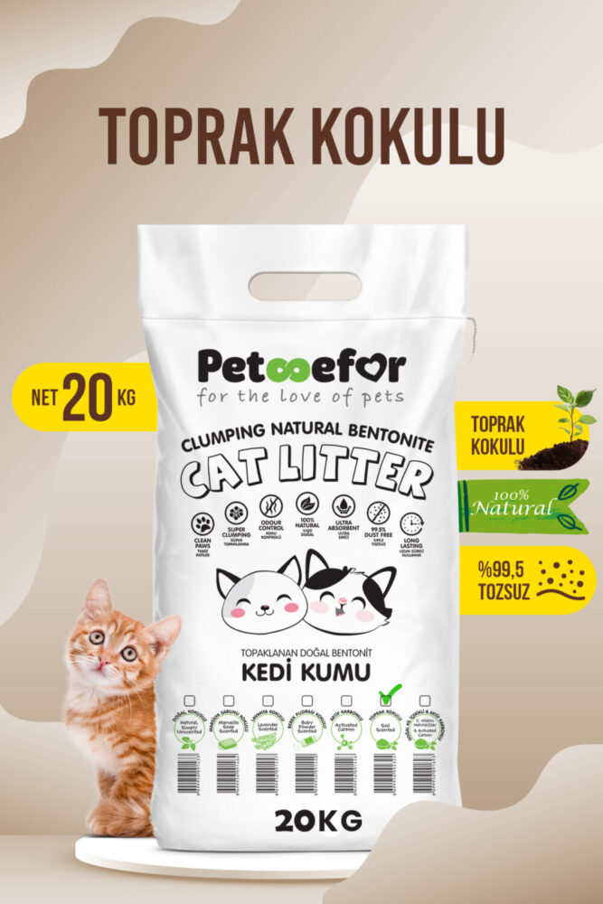 Petefor 20 KG Toprak Kokulu Yeni Nesil Organik Kahverengi Kedi Kumu