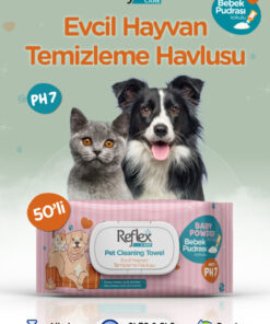 Reflex Care Evcil Hayvanlar için Çok Amaçlı Temizleme Havlusu 50'li - Bebek Pudrası Kokulu