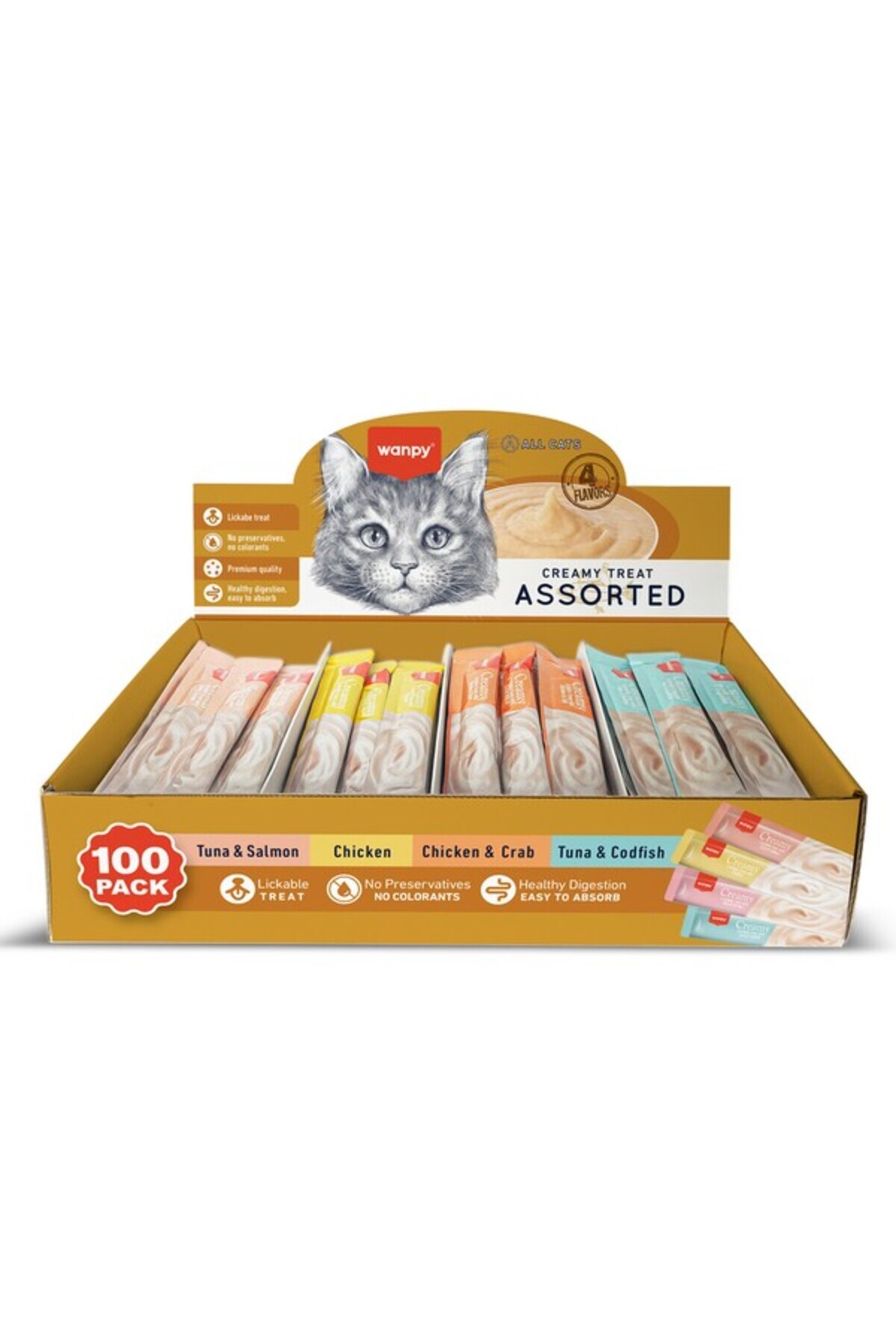 Wanpy 4 Lezzet Karışık Krema Kedi Ödülü 100*14Gr