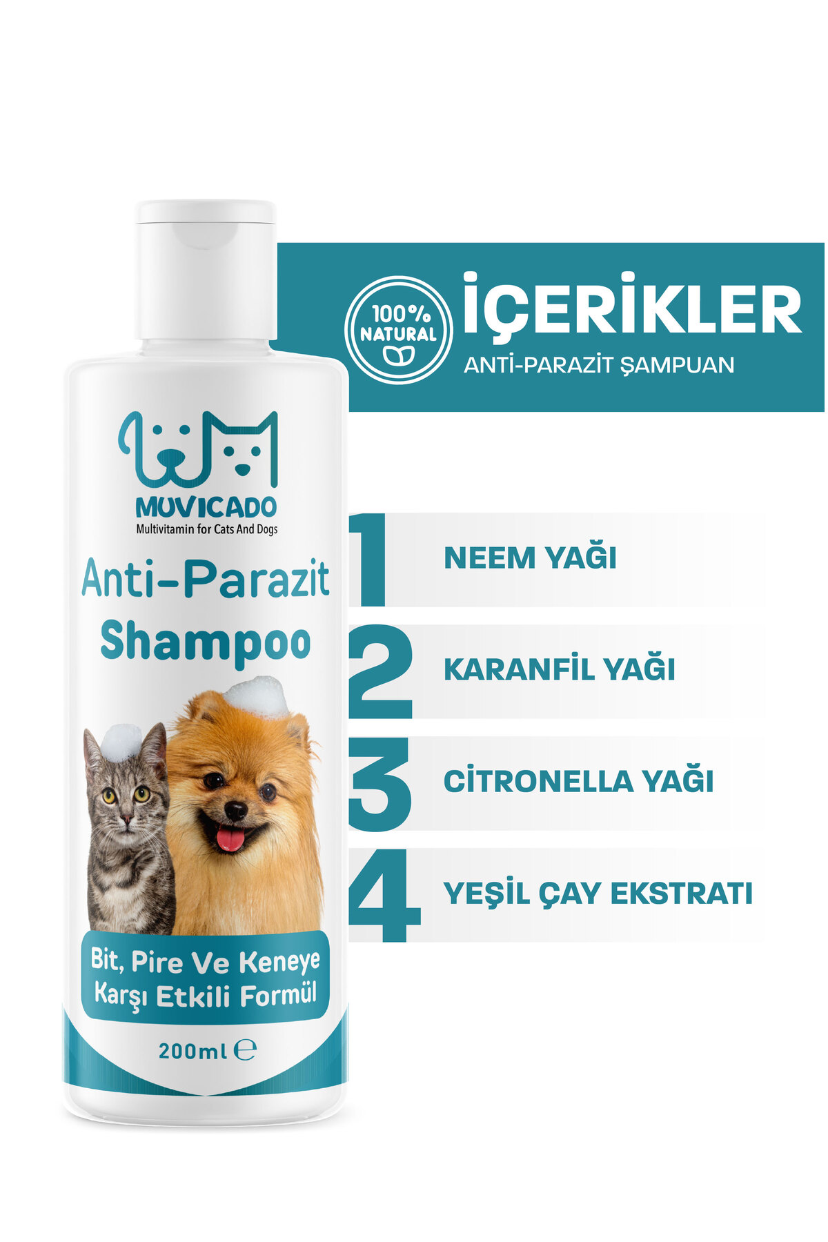 muvicado Kedi Köpek Parazit Şampuanı Bit Pire Parazit Kene Damlası Tarağı Tasması İle Kullanım - Görsel 3