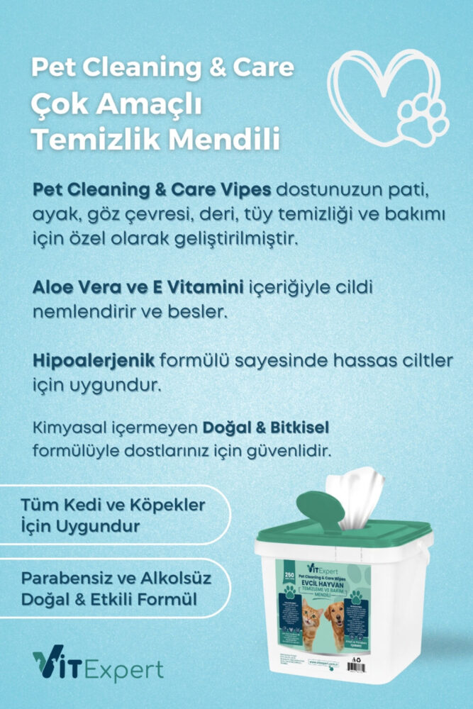 Vitexpert Evcil Hayvan Pati Tüy Kulak Göz Temizleme ve Bakım Kedi Köpek Mendili Hijyenik Islak Mendil 250 Adet - Görsel 2