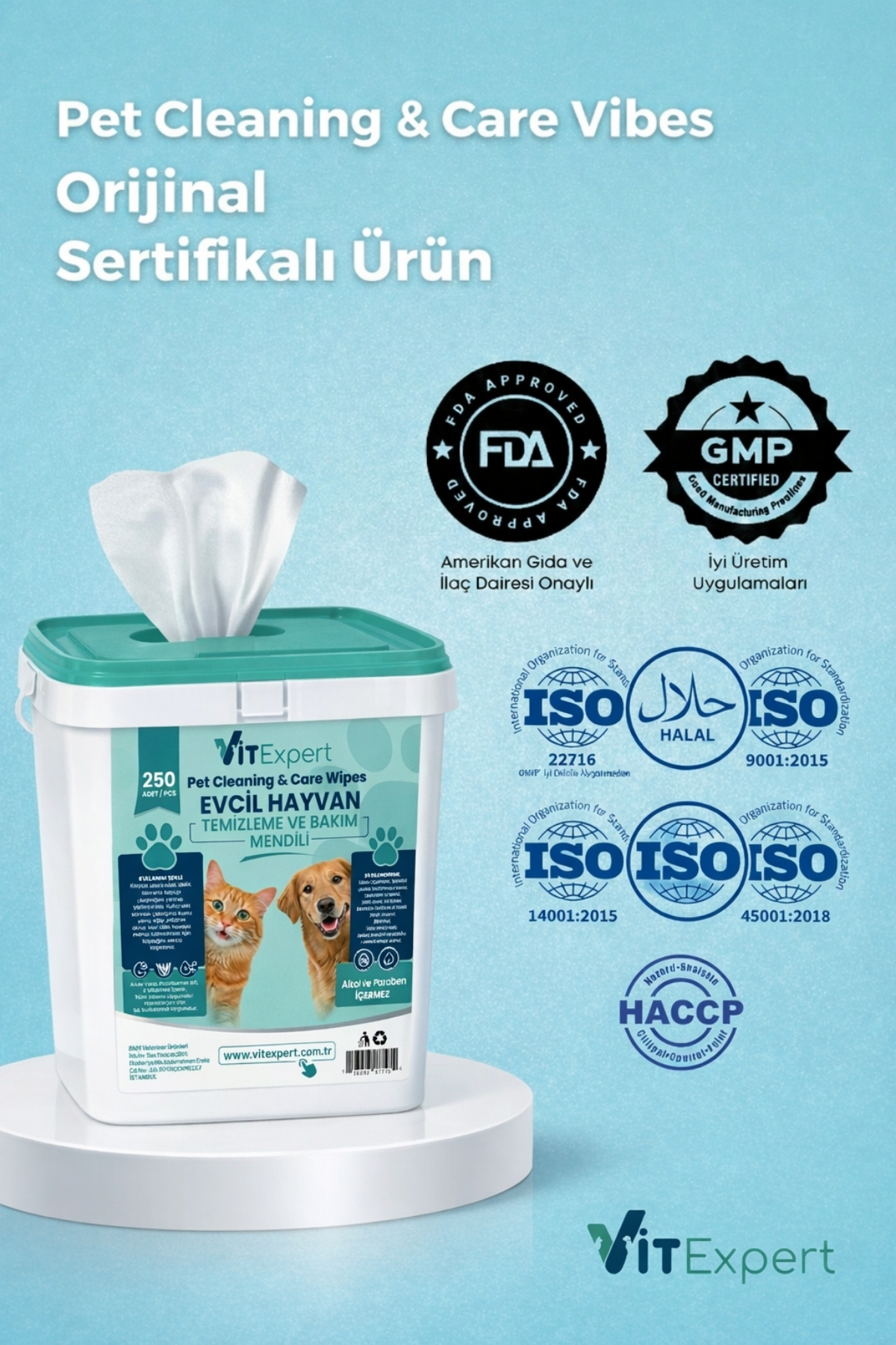 Vitexpert Evcil Hayvan Pati Tüy Kulak Göz Temizleme ve Bakım Kedi Köpek Mendili Hijyenik Islak Mendil 250 Adet - Görsel 3