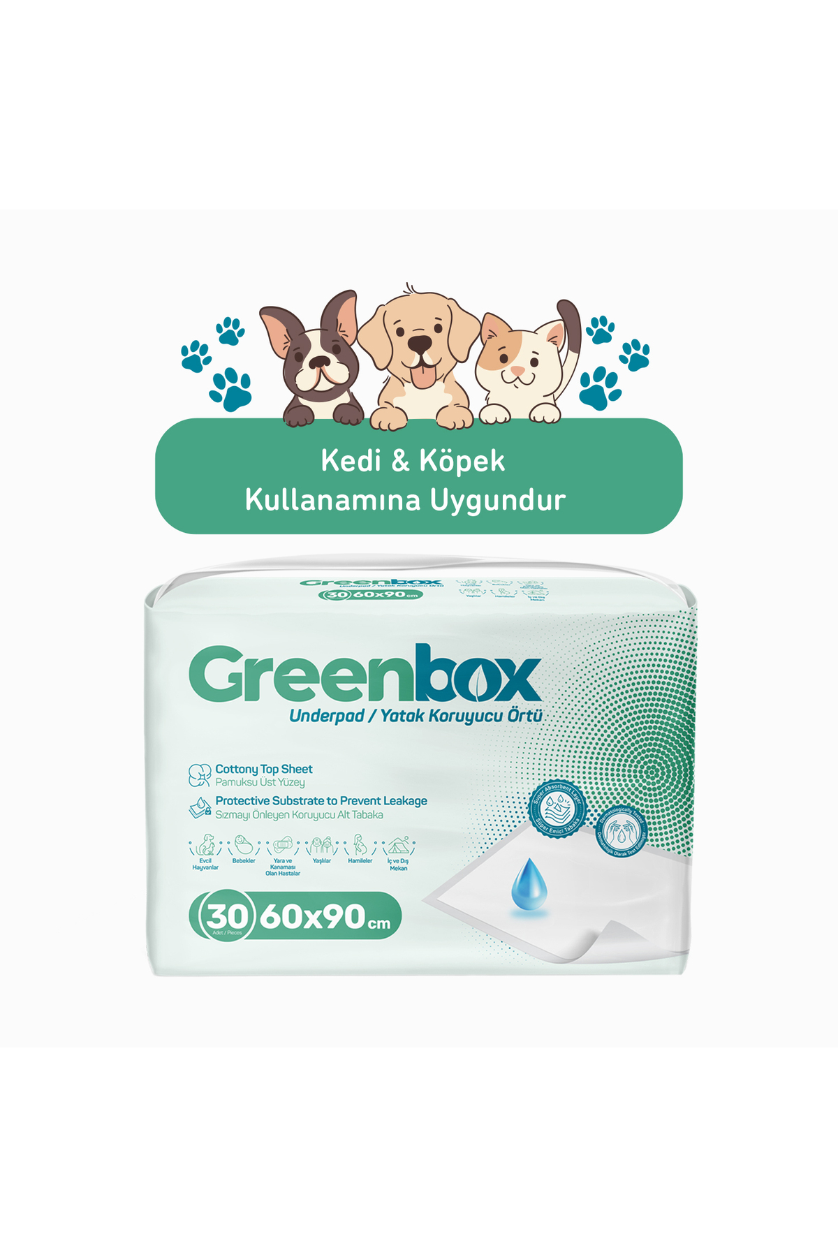 Greenbox 60x90 Hijyenik Tuvalet Eğitim Pedi 30'lu 1 Paket 30 Adet