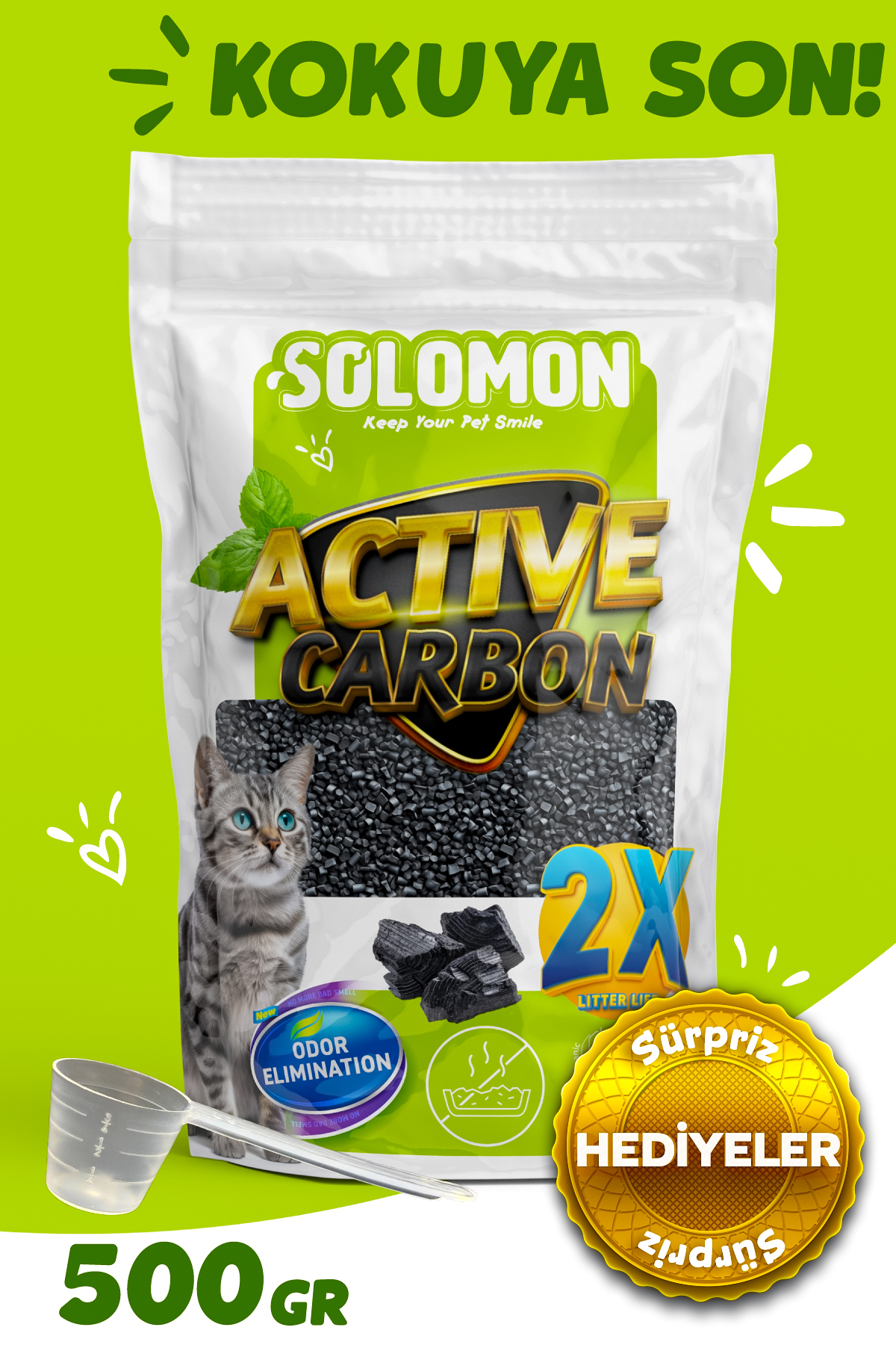 Solomon Active Carbon Kedi Kumu Koku Giderici 500 GR