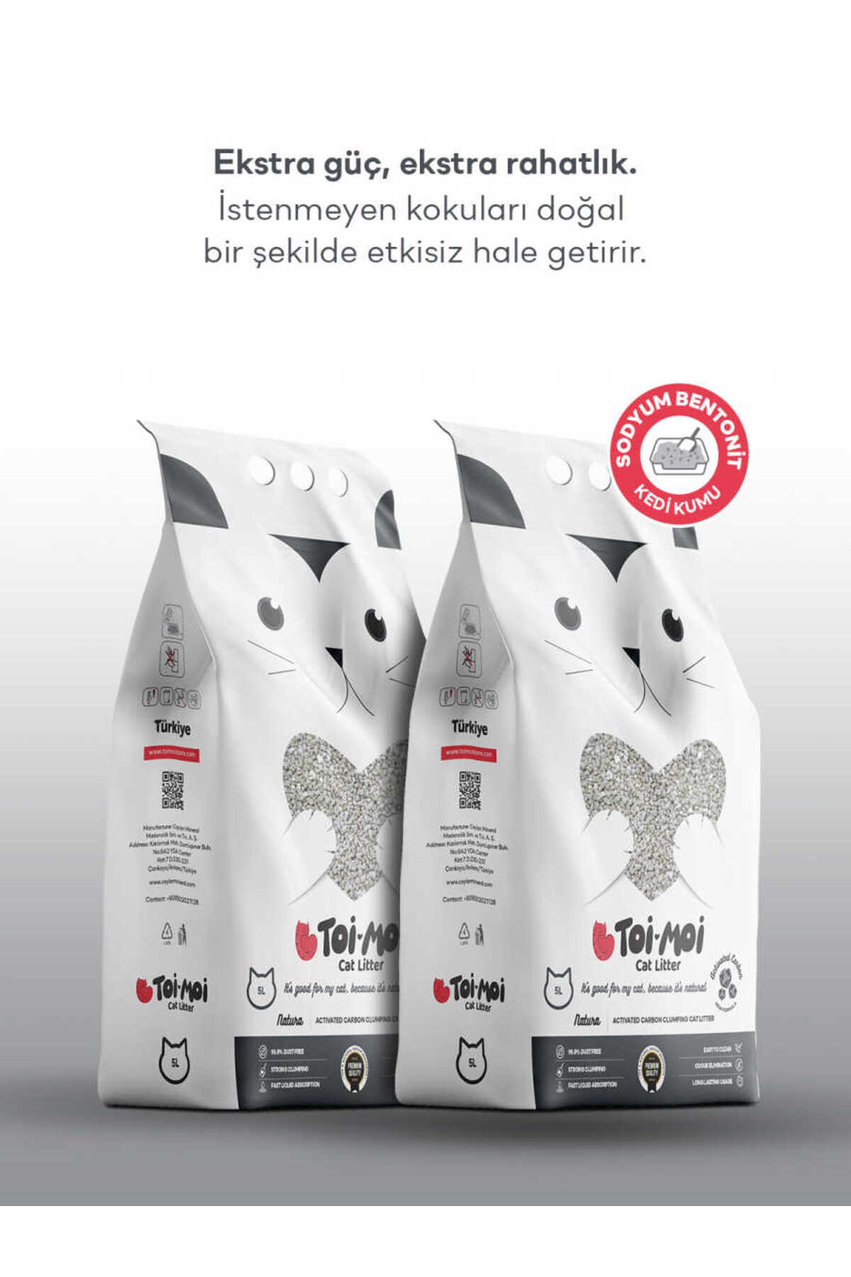Toi Moi 2’li Avantaj Paketi Koku Hapseden, Topaklanan,Tozsuz Aktif Karbonlu Bentonit Kedi Kumu 2x5kg - Görsel 3