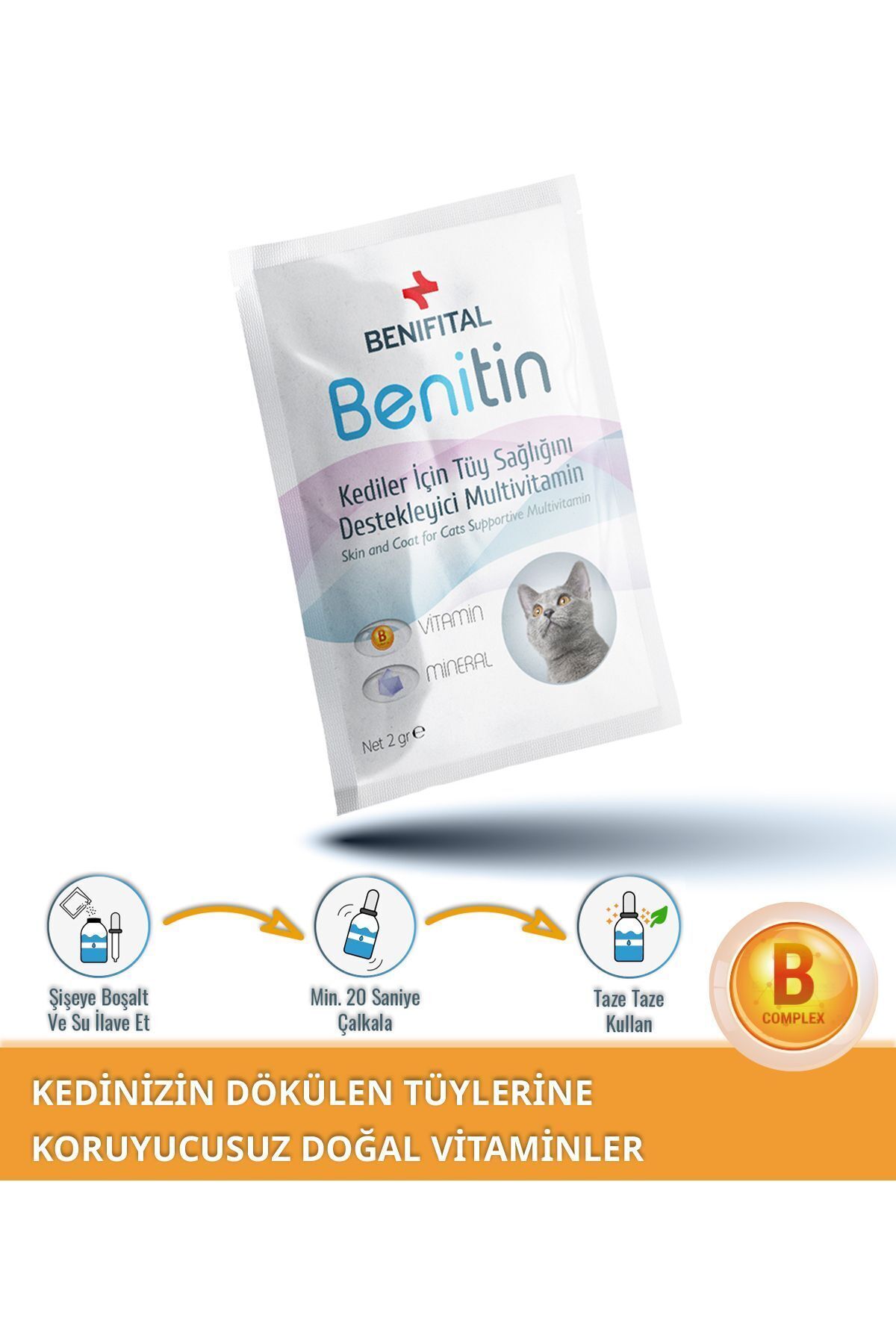 Benifital Benitin Kediler Için Tüy Sağlığı Destekleyici Multivitamin Kedi Tüy Dökümü Önleyici Damla Biyotin - Görsel 3