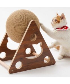 TİNEKE PETSHOP Ahşap Ipli Kedi Oyuncagi Topu Kedi Tırmalaması