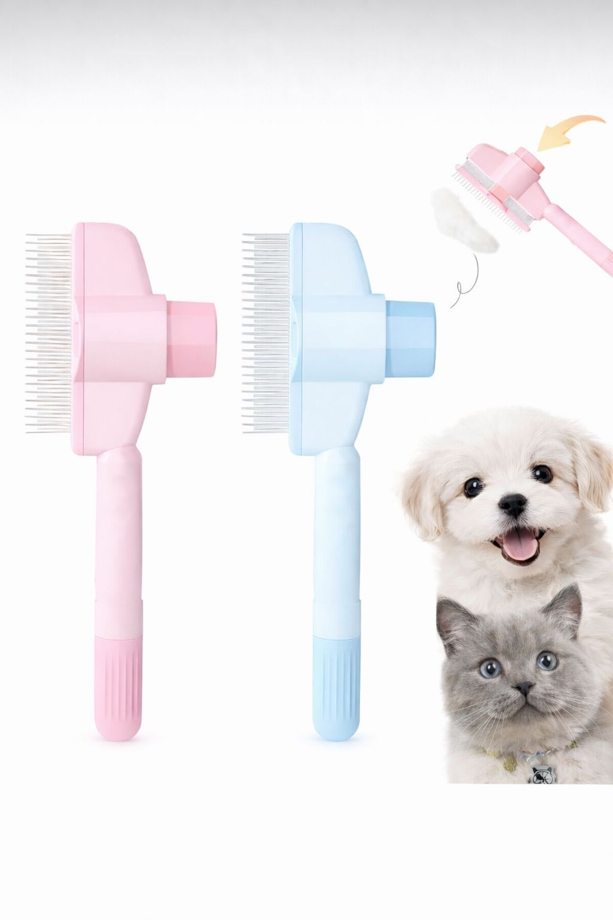 HAYHAYPETSHOP Basmalı Kedi Köpek Tüy Toplama Tarağı Tek Tuşla Temizlenen Profesyonel Kıtık Açıcı Temizleyici Fırça