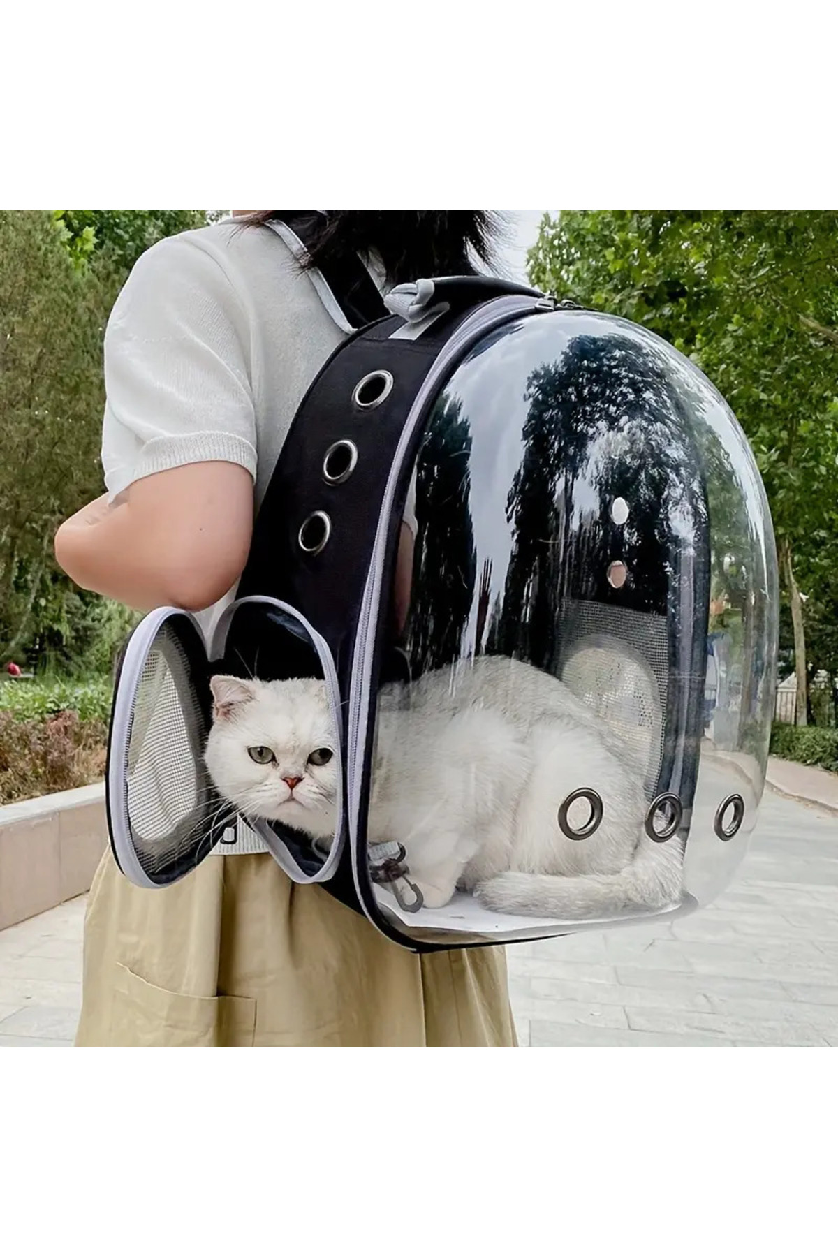 Ksburda Astronot Şeffaf Pencereli Kedi Taşıma Sırt Çantası – Uçak, Kabin Uyumlu, 9 Hava Kanallı, Konforlu