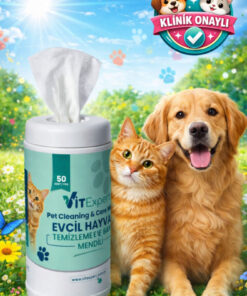 Vitexpert Evcil Hayvan Pati Tüy Kulak Göz Temizleme ve Bakım Kedi Köpek Mendili Hijyenik Islak Mendil 50 Adet