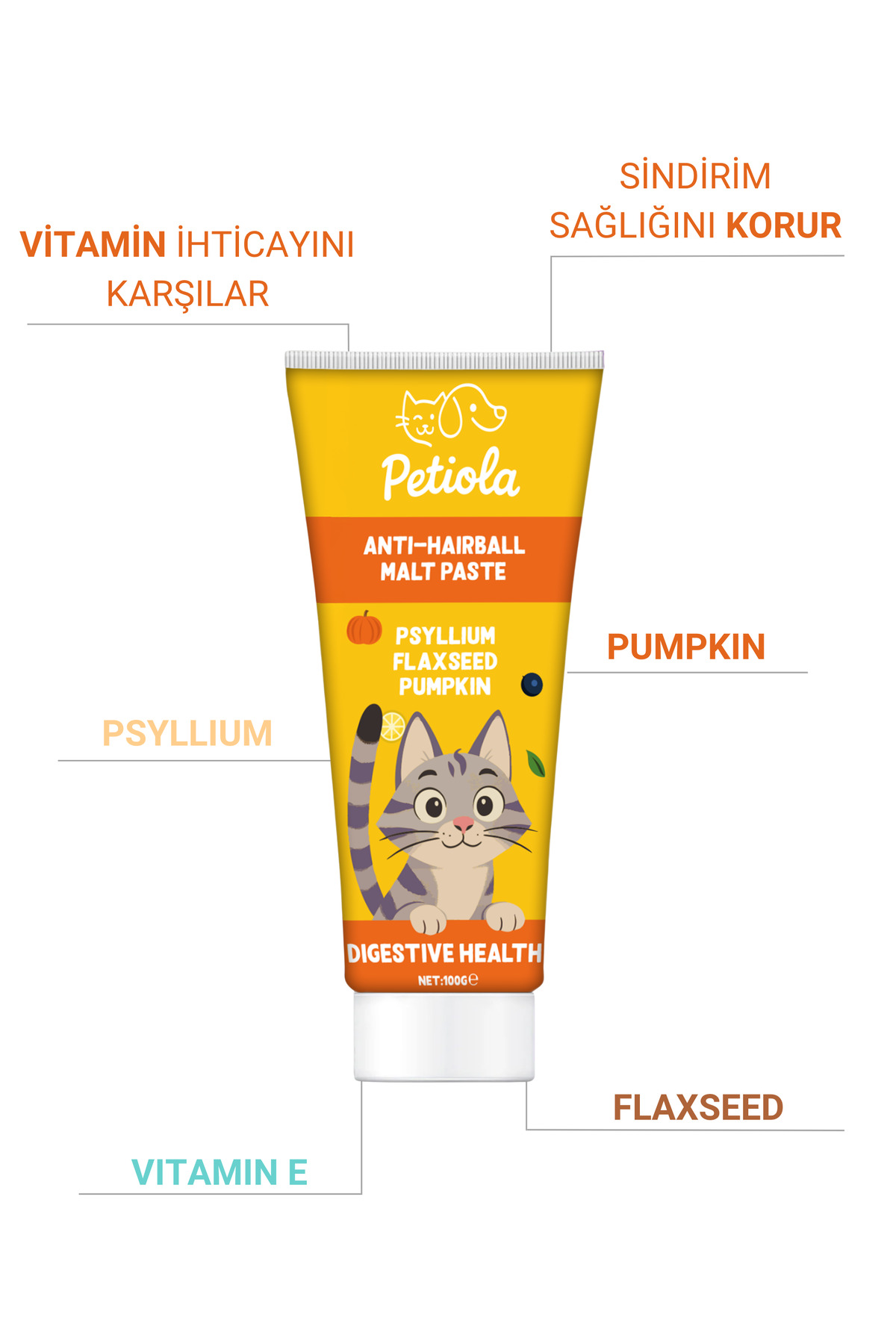 Petiola Sindirim Düzenleyici, Tüy Yumağı Ve Kusma Önleyici Multivitamin Kedi Malt Macun 100 gr - Görsel 3