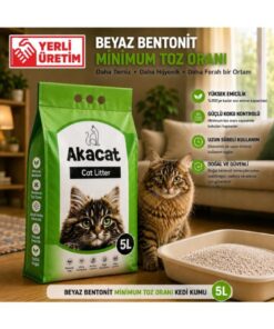 AKACAT Beyaz Bentonit Doğal 0 Topaklaşan 5 Lt Kedi Kumu
