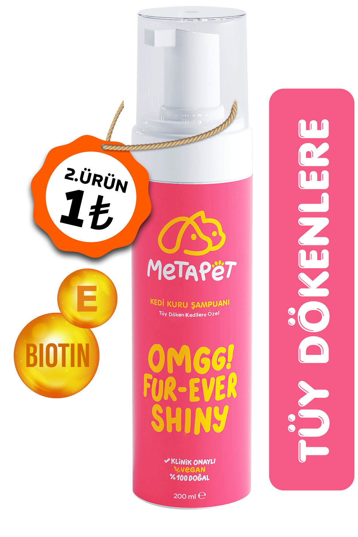 Metapet Tüy Döken Kedilere Özel Kuru Bakım Şampuanı, E Vitamini Ve Doğal Yağlar, Döküm Önleyici
