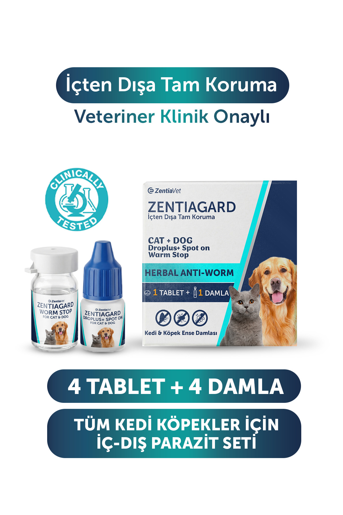 zentiavet 2 li Set Kedi Damlası Kedi İç Dış Anti Parazit Bitkisel Damla Köpek Parazit Bit Pire Kene Deri Bakımı Seti