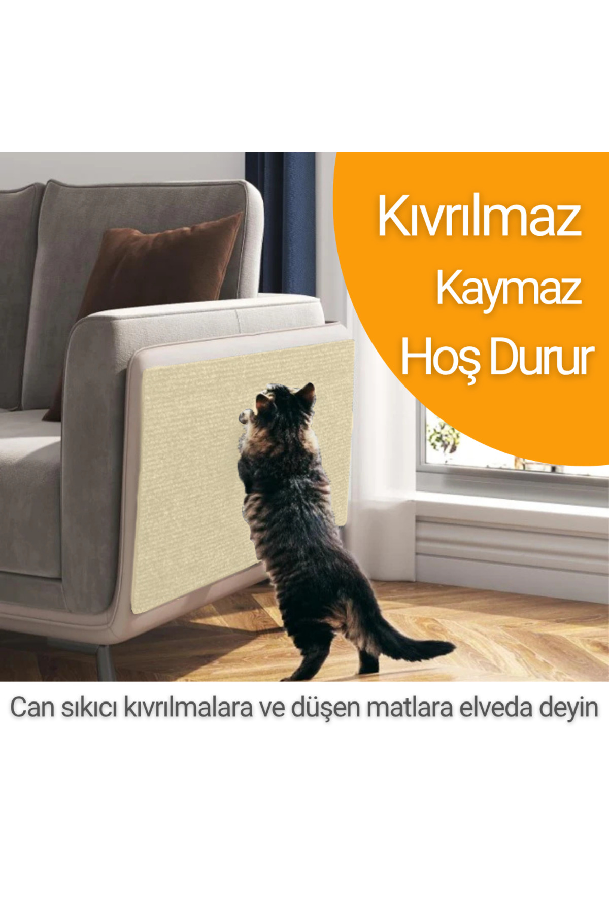 BEYLİNİ Kedi Tırmalama Halısı Yapışkanlı Her Yüzeye Uygulanabilir Kesilebilir Mobilya Koruyucu Mat (40X50) - Görsel 3