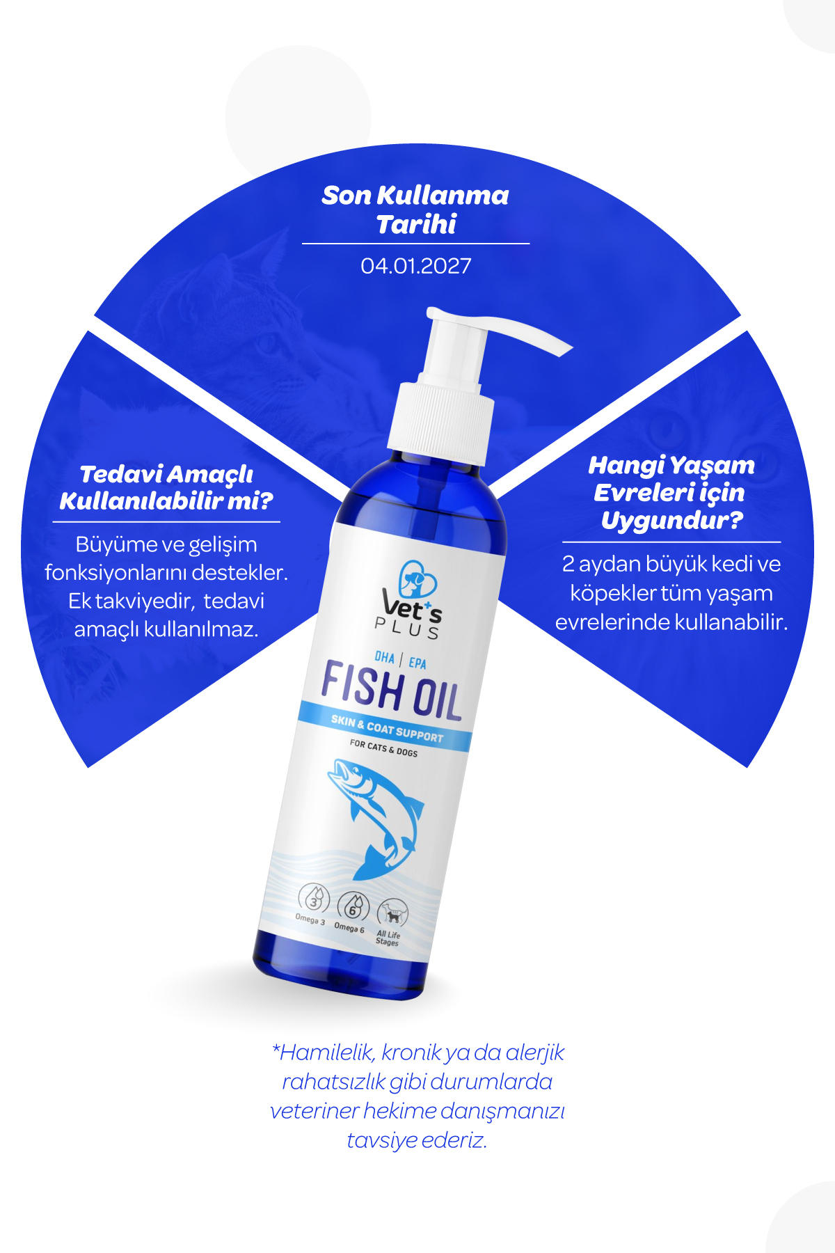 Vet's Plus Balık Yağı 200ml (Omega 3 ve 6 ile Tüy ve Cilt Sağlığı Desteği, Kedi ve Köpekler için) - Görsel 3