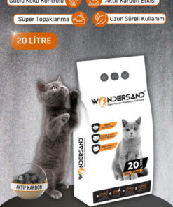 wondersand 20 Litre Aktif Karbon Kokusuz Ince Taneli Topaklanan Premium Kedi Kumu